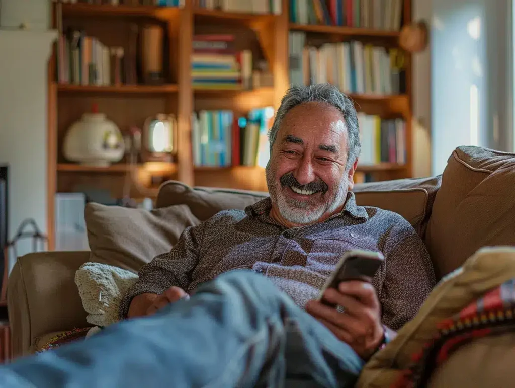 homme souriant car ces démarches administratives sont prises en charge par omeo