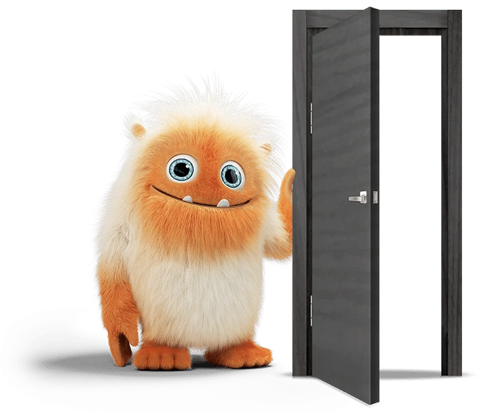 mascotte à coté d'une porte