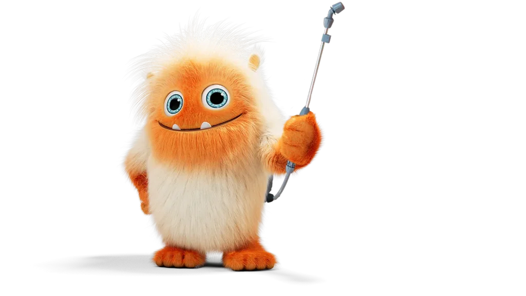 mascotte oméo avec un pulvérisateur d'hydrofuge